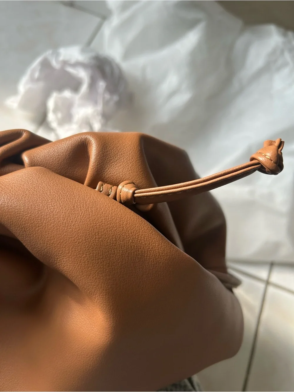 Soft Ruched Women's Clutch/ Crossbody Bag in Light Brown